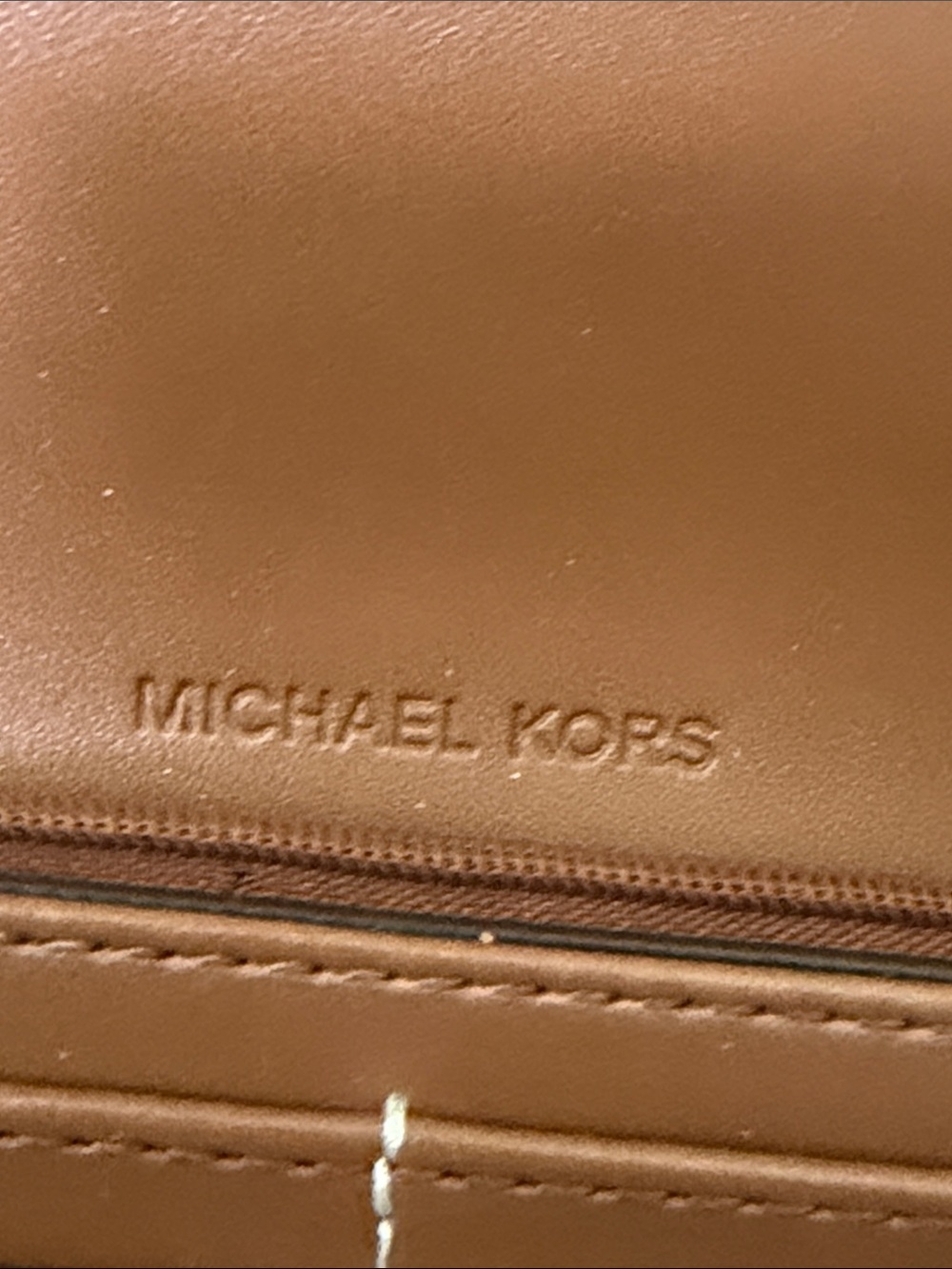 Michael Kors Tan & Beige MK Logo Continental Wallet with Gold Accent - Picture 5 of 6